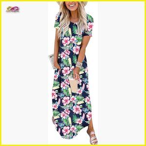Summer Maxi Dress Loose Fit Casual Split Hem Vacation Beach Sundress